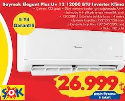 BAYMAK ELEGANT PLUS UV 12 12000 BTU İNVERTER KLİMA